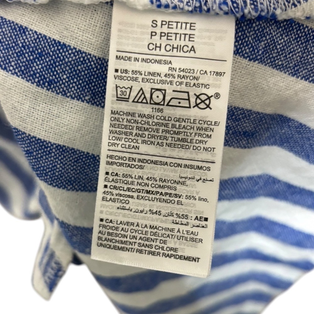 Old Navy Blue White Striped Linen Blend Mini Dress Petite S Sleeveless Pockets - Picture 5 of 10